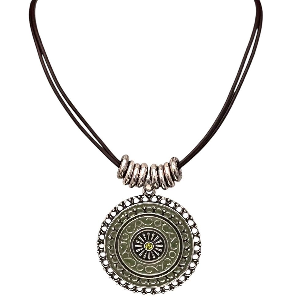 New Antique Silver Tone Enamel Necklace Crystal Boho Statement - 13K